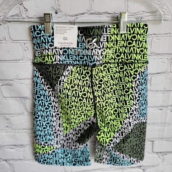 Calvin Klein Black Multi-Color Signature Biker Shorts, High Waisted, Size XS - N - Picture 2 of 5